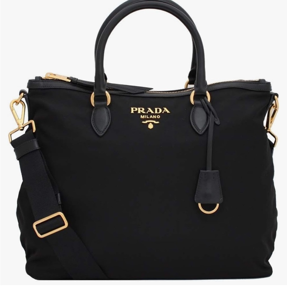 Prada 2-way Black Nylon and Leather Tessuto City Tote